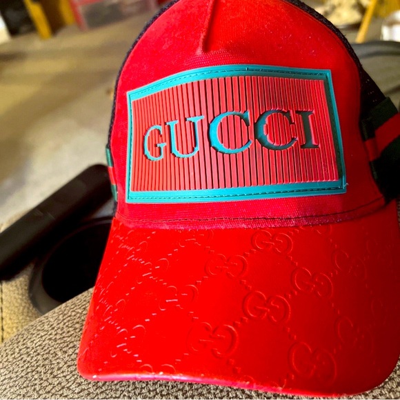 Gucci Accessories Authentic Gucci Hat Mesh Snapback Cap Leather Red Green Stripe Poshmark